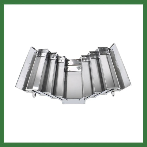 Super Heavy Duty Seven Tray Tool Chest Crafted From Solid Stainless Steel, open view showing deep sortable trays.