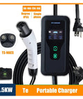 Plug And Play Portable 3.5Kw 7Kw EV Charger Nacs Socket Evse Fast Charging Cable With Cee Plug IP67 Waterproof Heavy Duty Electric Vehicle Adapter For Weekend Warriors with display and charging cable.