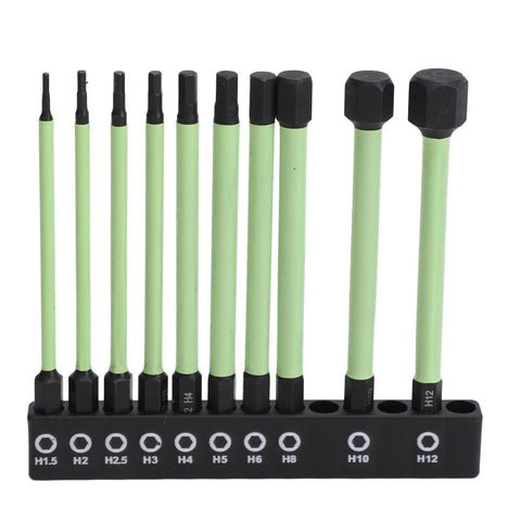 Top-Notch S2 Steel Hex Wrench Drill Bit Set with 1 4 Inch Shank And Storage Box For Tough Impact Driver Jobs On All Home Improvement DIY Projects That Actually Last. Ten-piece hex bit set in storage holder, H1.5-H12