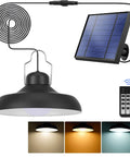 Solar Powered Outdoor Pendant Light With Remote, Dimmable 7 Inch LED Fixture, 3000K 4000K 6000K Color Temp, IP65 Waterproof, 16.4ft Cable