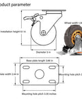 5 Inch Heavy Duty Caster Wheels Set Of 4 With Rubber Casters And Brakes, 2 Fixed And 2 Swivel With 360 Degree Double Ball Bearing Castors