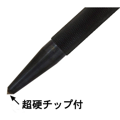 Heavy Duty Carbide Tip Center Punch Precision Metal Marking Tool Built Like A Tank With Rock Solid Steel Handle, close-up of sharp tip.