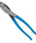 9.5 Inch Wire Crimping Tool For Insulated And Non Insulated Terminals With Center Cut Pliers And Cutter, blue handle, angled view