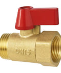 Solid Brass 1/2 Inch Full Port Ball Valve For No Sweat Water Control And Heavy Duty Plumbing Or Garden Hose Lines With Rust Proof Build And Smooth Ergonomic Red Handle Operation, side view showcasing red handle.