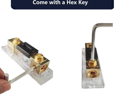 Inline ANL Fuse Holder Kit For 0 2 4 Gauge Wire With Dual 150 Amp Fuses, hex key adjusting connection