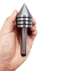 Heavy Duty Live Tailstock Center For Wood Lathe MT1 With 60 Degree Point, Ball Bearing Precision, Dust Seal, in hand close-up view