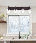 Oil Rubbed Bronze Three Light Vanity Fixture With Rustic Wall Sconces And Clear Glass Shades For Bathroom Hallway Porch Or Bedroom