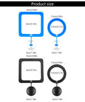 Floating Plant Holder Rings for Fish Tanks Set of 6, Round and Square Fish Food Rings to Protect Plants, Keep Feeding Area Clean, Prevent Plants From Being Sucked Away, and Improve Water Quality in Home Aquariums. Size chart showing black and blue 10cm square and 7.5cm round rings