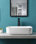 Rectangular Vessel Sink For Bathroom In White Porcelain Ceramic, Sleek Above Counter Design, 19.5 By 15.6 By 5.2 Inches