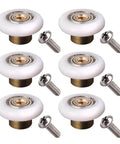 Six Pack Shower Door Rollers Wheels Replacement Kit For Glass Bathroom Doors, Quiet Smooth Sliding Runner, Copper POM Wheel With Stainless Steel Screws, Easy Install Heavy Duty Nineteen Millimeter Fit, Corrosion Resistant Door Roller Set