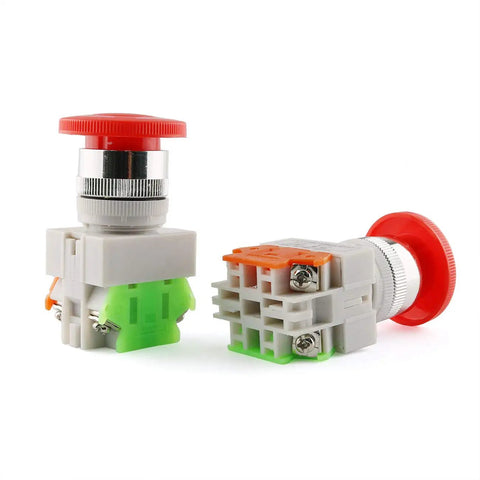 Two 2 Pack Emergency Stop Push Button Switch DPST 1NO 1NC, 660V AC, 10A, Red Mushroom Cap, Self Lock, 22mm Mounting Hole