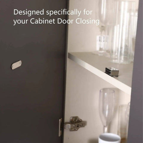 Heavy Duty Cabinet Magnetic Door Catch 30lb Stainless Steel Latch installed on kitchen cupboard for strong hold and quiet closing