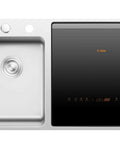Compact 3 In 1 In Sink Dishwasher With Build In Produce Washer And Pasteurizer Boasting 360 Degree Rotary Spray Child Proof Controls and Energy Smart Cycles For A Straight Up Kitchen Flex That Keeps Your Counter Crisp And Fresh Daily, stainless steel design, with sink and control panel.