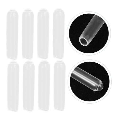 Clear Plastic End Caps 100 Pack For Screws And Round Tubing Bolt Cap Covers And Thread Protectors displayed in a grid with close-up insets