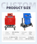 Pro High Efficiency Polyurethane Spray Machine With Real Time Control For Portable Foam Insulation Great For Basement Waterproofing And Pipeline Protection Making Your Home Cozy and Dry With Ease size specifications with red and blue units.