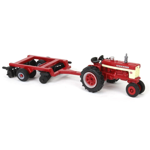 1/64 Scale Farmall 460 Tractor With Disk Diecast Toy For Kids 3 Plus with pin hitch and attachable disk visible on white background