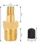 Top Shelf 4 Pack 1/4 Inch NPT Male Thread Brass Tank Valve With Standard Valve Core And Sealing Caps For Air Compressor Inflation Vessel Filling Solid Brass Build Keeps Airtight No Leaky Junk, detailed size dimensions shown.