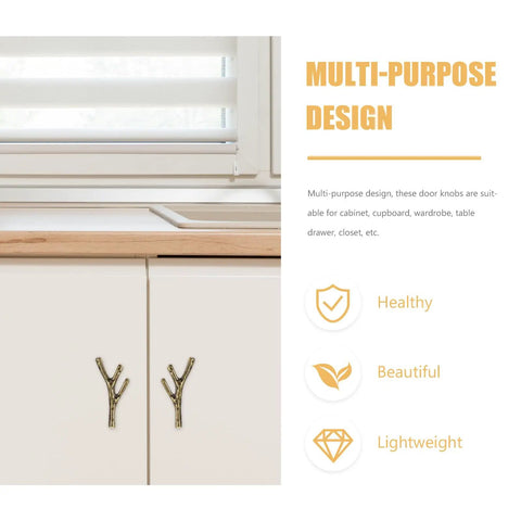 Branch Shaped Cabinet Handles Four Piece Set Vintage Retro Metal Drawer Knobs For Wardrobe Kitchen Bathroom Cupboard Easy Install Single Hole Mount Classic Furniture Pulls For Cabinets And Doors on white cupboard
