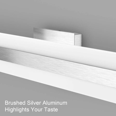Close-up of 24W Up And Down LED Vanity Light in Brushed Silver Aluminum with frosted white acrylic design, wall-mounted view