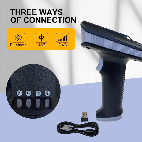 Side view of UHF RFID Handheld Scanner With Bluetooth And USB for Jewelry Clothing Shoes Grocery Store and Warehouse