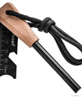Ferro Rod Fire Starter Survival Tool With Wood Handle, Up To 15,000 Strikes, Three Eighths Inch Fire Steel, Multi Tool Striker And Lanyard, Waterproof