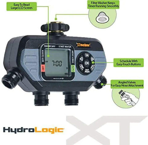 Hydrologic 4 Zone Digital Water Timer With Smart Zone Control displaying LCD screen and control buttons