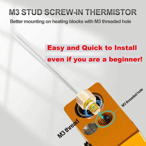 Ender 3 Hotend Upgrade Kit With M3 Stud Thermistor for fast replacement on Creality 3D Printers, showing M3 screw-in design