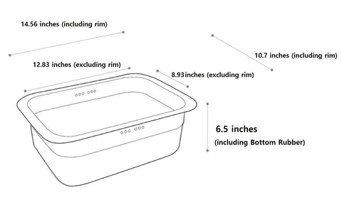 Dimensions diagram of Stainless Steel Basin Tub Rack For Dishwashing And Cleaning, Large Size, Durable With Rounded Rectangle Design