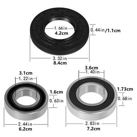 Drop In The Heavy Duty Replacement Washer Bearing Kit For Samsung Front Load Machines Dc6200156a 6601002632, detailed measurements of bearings