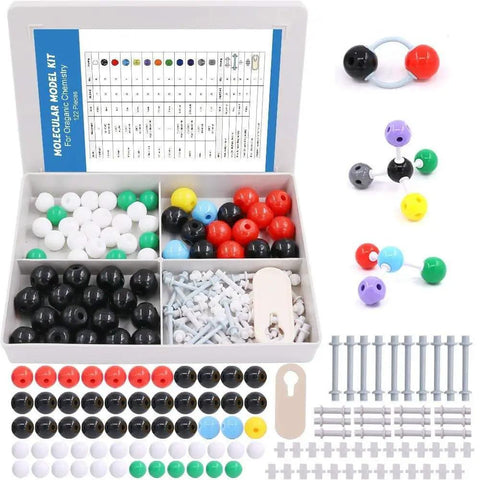 122 Piece Molecular Model Kit for Organic and Inorganic Chemistry, Hands On Learning for Students and Teachers, with atoms and bonds