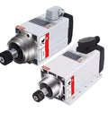 Built Tough Cooled Spindle Motor 3.5KW 380V Featuring Rock Solid Four Precision Bearings And Quick Swap ER25 Taper Shaft For Heavy Duty CNC Router And Industrial Milling Operations, showing dual spindle motors with tapered shafts.