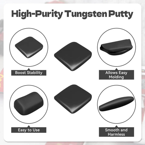 Two Size Pinewood Derby Car Weights Kit With Tungsten Putty And Graphite Lubricant, shown with high-purity tungsten putty.