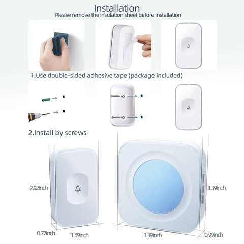 Long Range Wireless Doorbell Kit 1200 Feet Plug In Receiver System With Battery Button Flashing Light installation guide