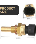 Direct Fit Premium Brass Coolant And Oil Temperature Sensor Straight Swap Setup with dimensions 2.24inch length and 0.67inch width.