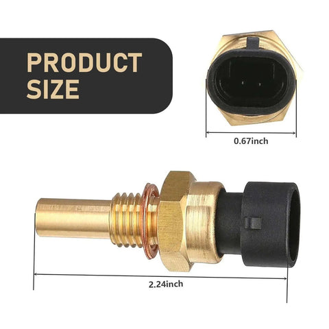 Direct Fit Premium Brass Coolant And Oil Temperature Sensor Straight Swap Setup with dimensions 2.24inch length and 0.67inch width.