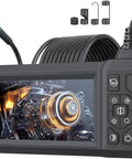 Borescope Endoscope With 4.3 Inch Color Screen And 1080P HD Camera, 8 LED Lights, 16.5 Foot SemiRigid Cord, IP67 Waterproof Sewer Inspection Tool For Home And Pros, Ideal For Pipes, Cars And HVAC. Handheld unit with screen and inspection probe.