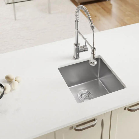 Undermount Stainless Steel Kitchen Sink, 17 Inch, Single Bowl, 0.75 Inch Radius Corners, Heavy-Duty 16 Gauge, 304 Grade, top view