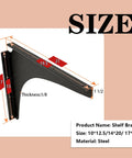 Dimensions of Beefy 1000 Pound Load Capacity Shelf Brackets for industrial steel mounting, black finish, with measurements shown.