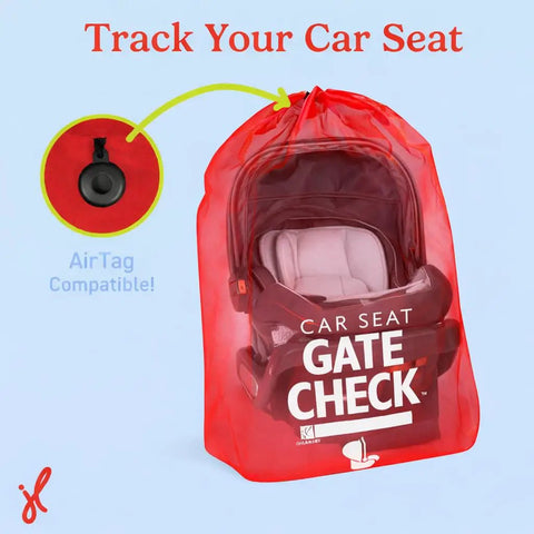 Go To Gate Check Car Seat Travel Bag For Airplane Lightweight Protective Cover For All Baby And Infant Car Seats Airport Essentials For Gate Check AirTag Compatible Red with car seat inside