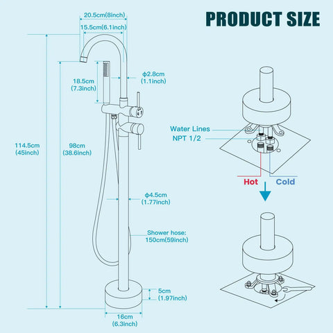 Floor Mount Bathtub Faucet High Flow Freestanding Tub Filler With 360 Degree Swivel Gooseneck Spout And Cylindrical Handheld Spray Oil Rubbed Bronze