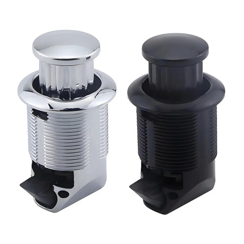 Push Button Cabinet Latches For Campers And RVs, alloy drawer and door locks, chrome and black finish, side view