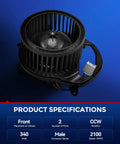 High Output AC Blower Motor With Slick Velocity Fan Assembly For Chevy Silverado 1500 2500Hd 3500Hd And Gmc Sierra 1500 2500Hd 2019 To 2024, front view showing rotational fan details.