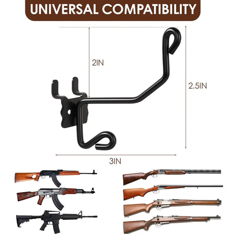 Gun Rack Wall Mount Kit With 12 Vinyl Coated Steel Hooks for slatwall, pegboard and gridwall displaying various rifles