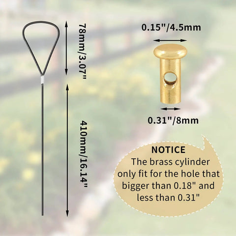 2 Pack Gate Latch Cable Kit With Black Springs Adjustable Door Latch Opener For Metal Or Wooden Fences And Garden Gates Stainless Steel Cables End Caps Brass Cylinders And Wrench Included shown with brass cylinder and dimensions