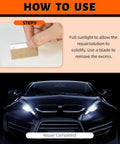 Instructions for using Windshield Chip And Crack Repair Kit With Suction Cup Bracket showing step to remove excess resin.