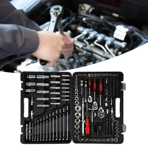 Pro Grade 215 Piece Ratchet Wrench Set With Sockets Kit Multi Drive For Auto Repair And Home Maintenance Chrome Vanadium Steel
