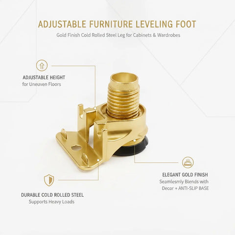 Adjustable Furniture Leveling Foot With Gold Finish Steel Leg For Cabinets And Wardrobes On Uneven Floors 5mm Screw 1 Pack