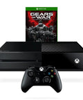 Badass 500GB Xbox Gaming Console Bundle Featuring The Epic Gears Of War Ultimate Edition with black console and controller.