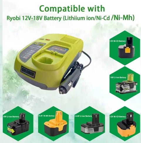 Replacement Battery Charger For P131 Series And 12V 14.4V 18V One Plus Batteries shown with compatible battery types.