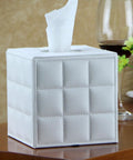 Leather Square Tissue Box Cover With Magnetic Closure For Bathroom Vanity And Desk Modern White Grid Organizer Decorative Tissue Holder For Nightstand Bedroom And Office